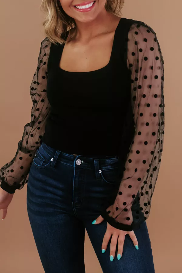 Mesh Patchwork Square Neck Blouse, image 3