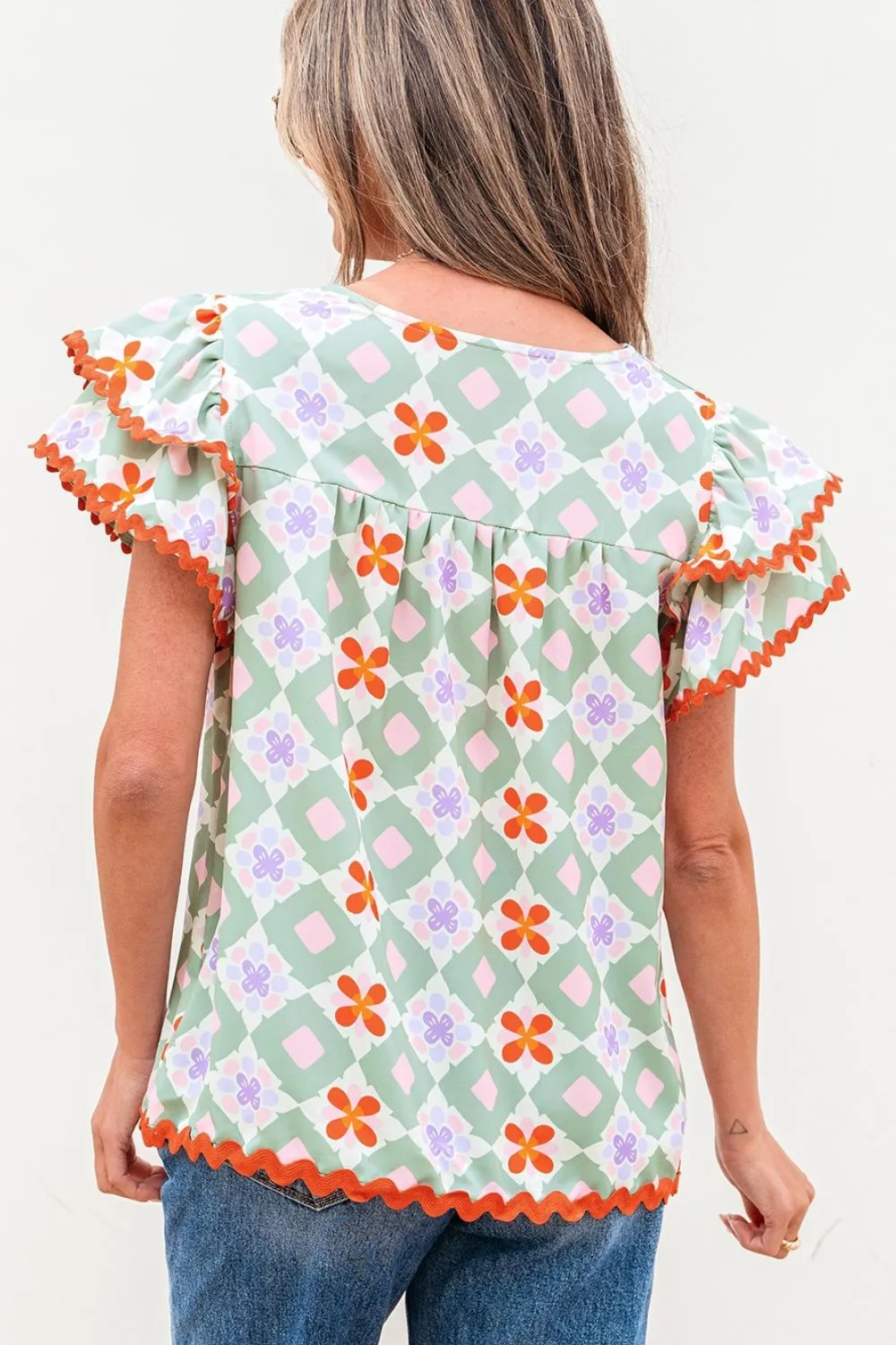 Floral Print V-neck Flutter Sleeve Blouse, image 6