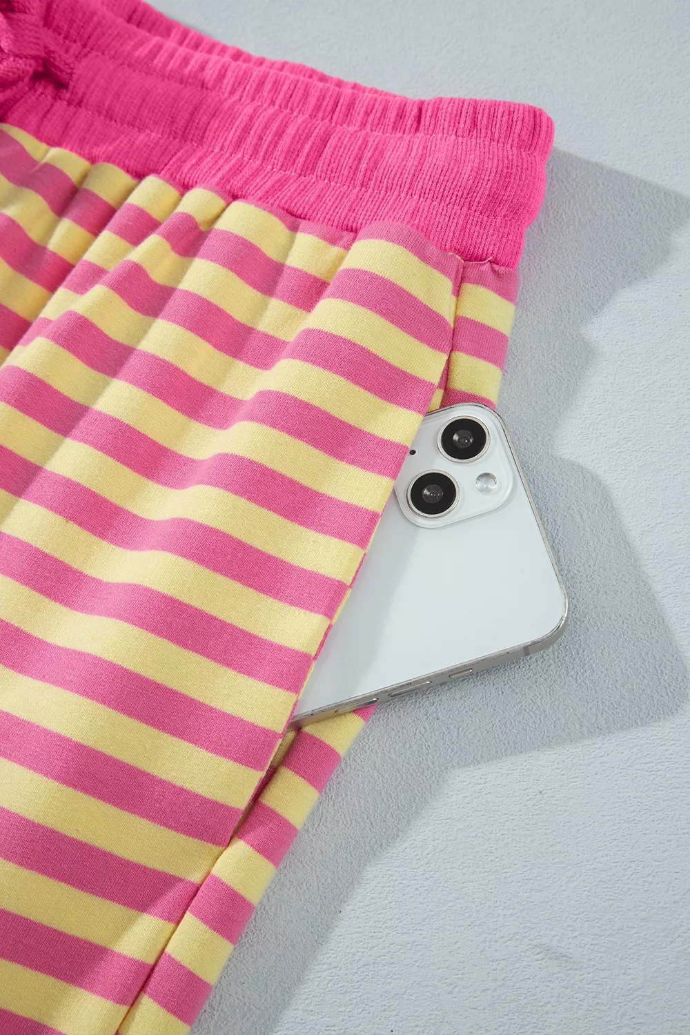 Stripe Colorblock Trim Crew Neck Loose Tee Drawstring Elastic Waist 2pcs Pant Set, image 16
