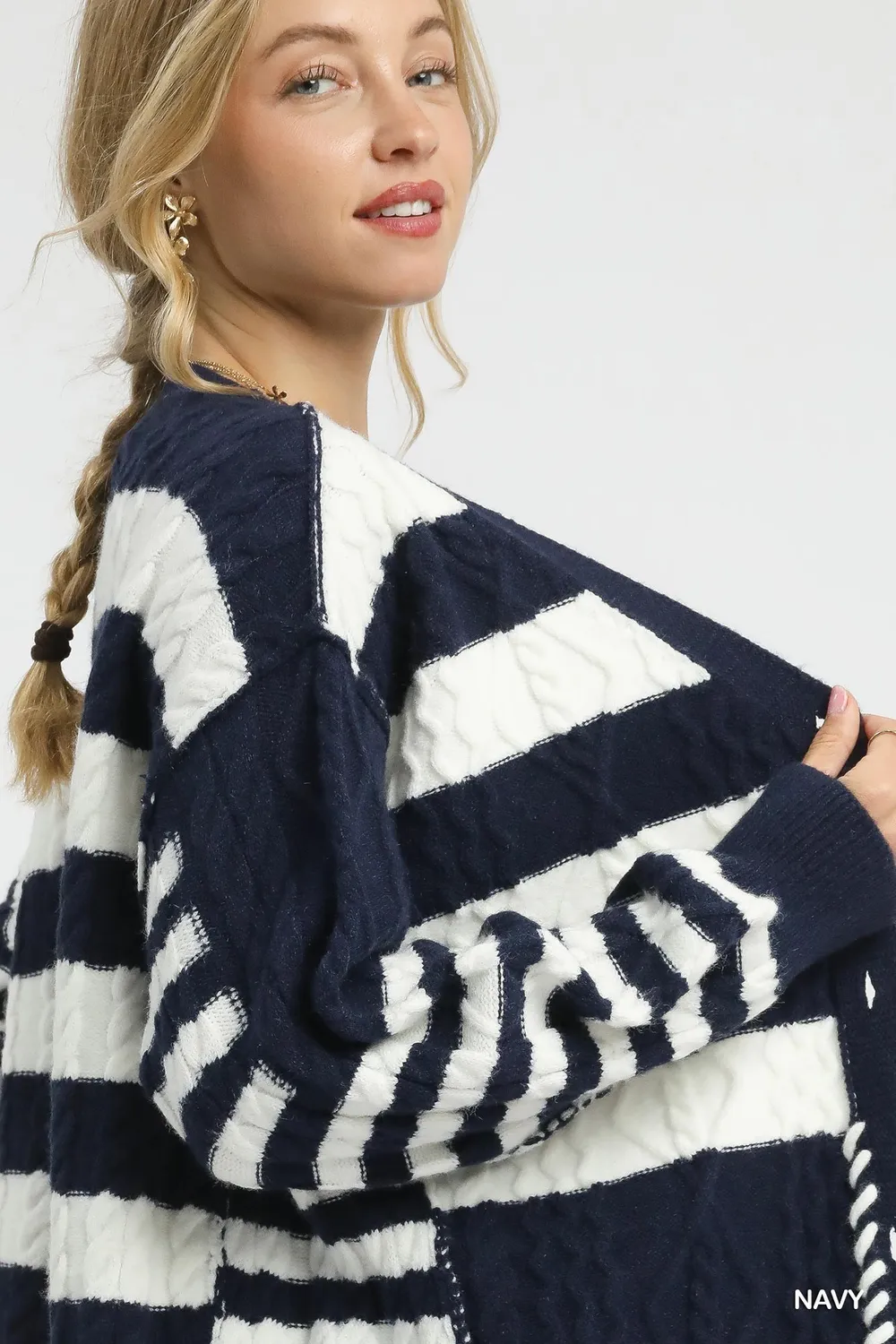 Cable-Knit Stripe Button-Up Cardigan, image 5