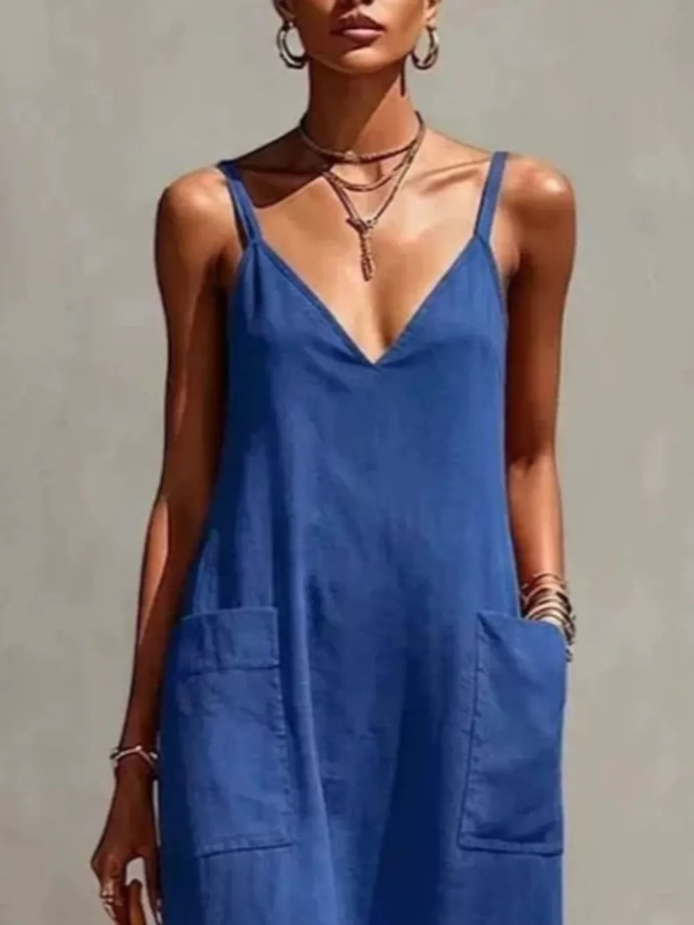 Full Size Fringe Spaghetti Strap V-Neck Dress Plus Size, image 2