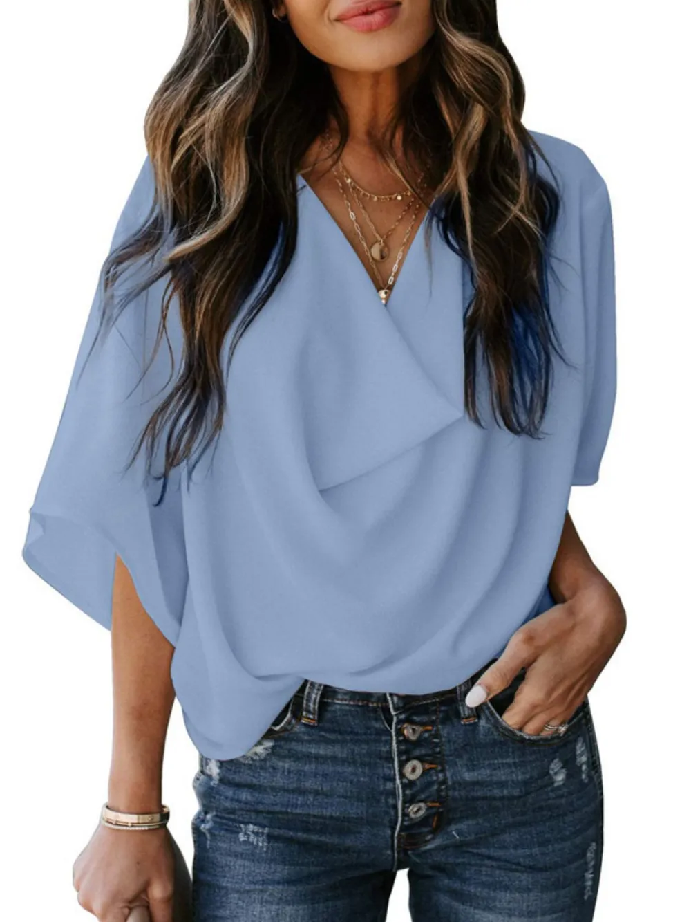 Full Size Ruched Three-Quarter Sleeve Blouse Plus Size, image 14