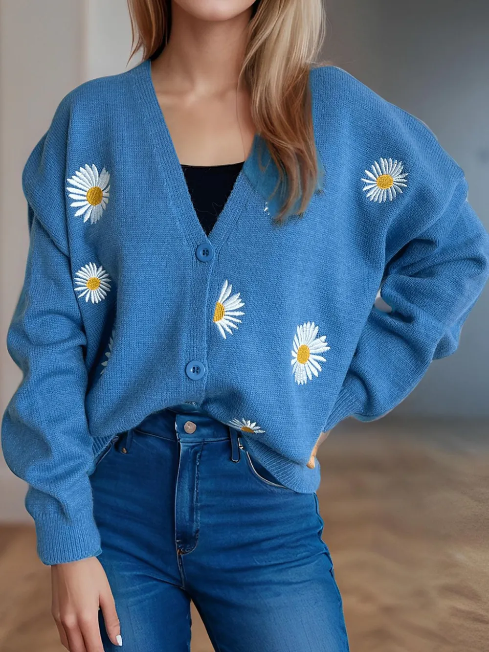 Daisy Button Up V-Neck Cardigan, image 22