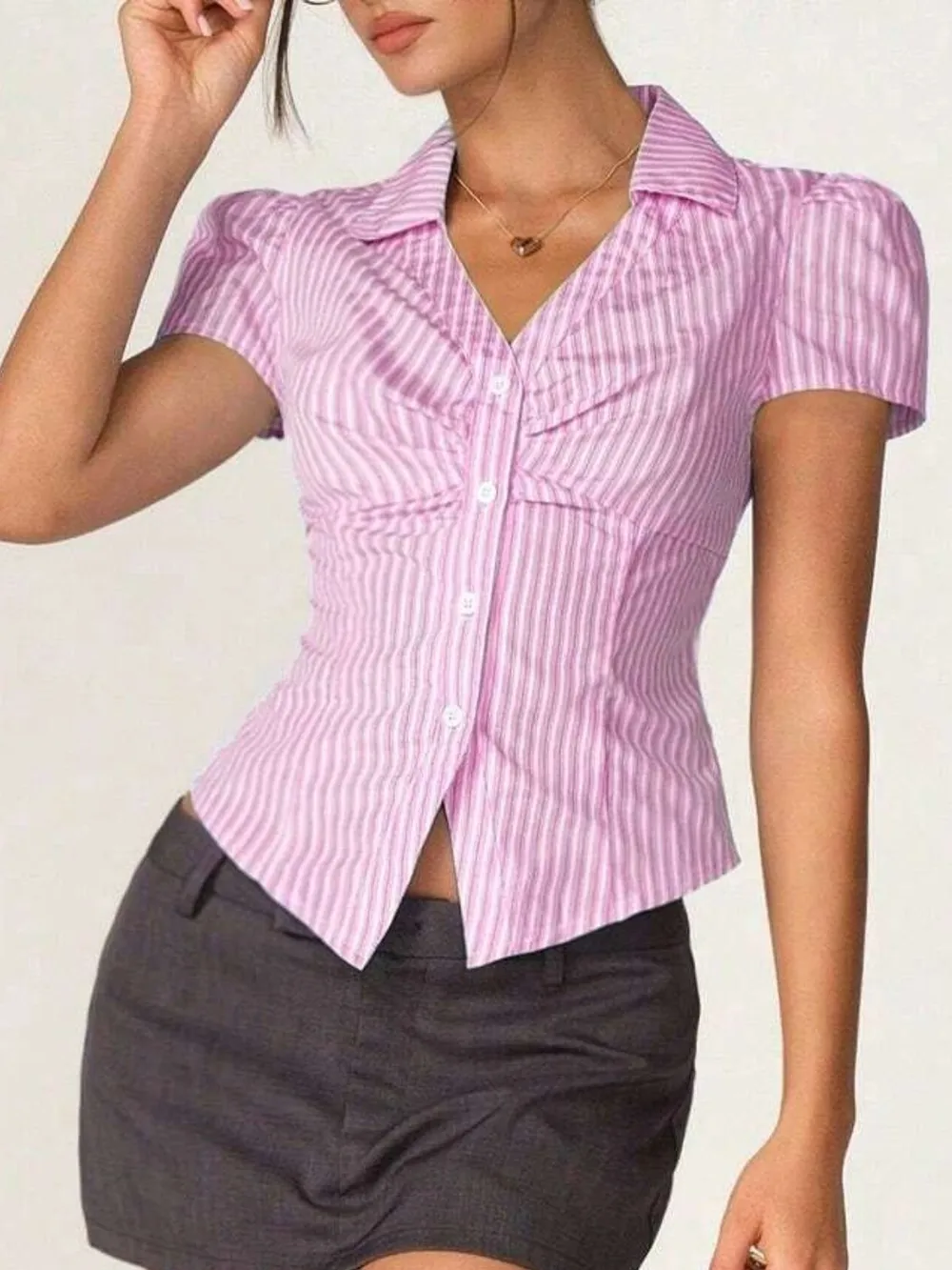 Striped Collared Neck Short Sleeve Shirt, image 6