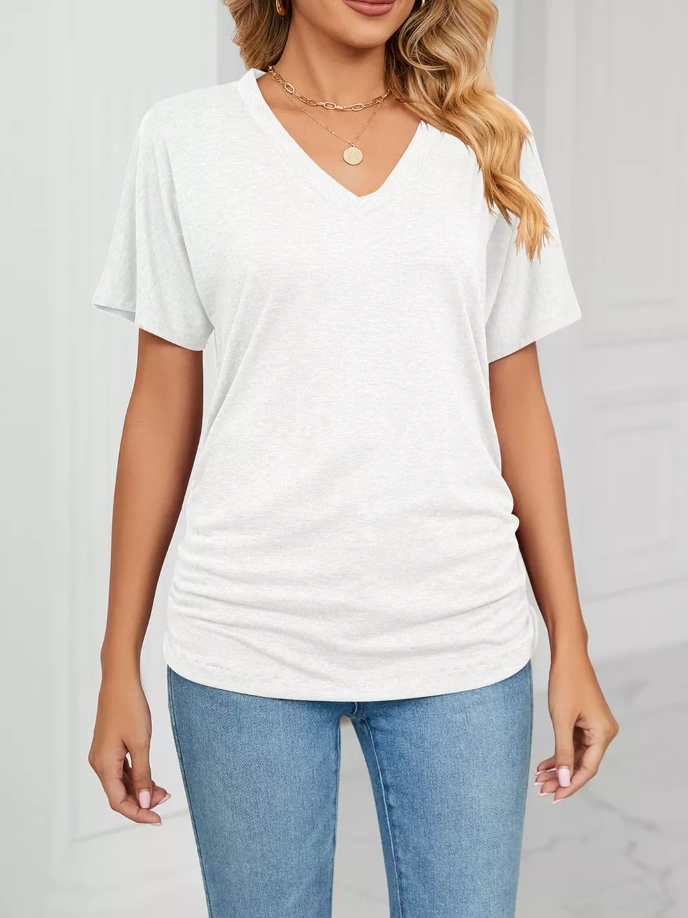 Casual V-Neck Short Sleeve T-Shirt, image 34