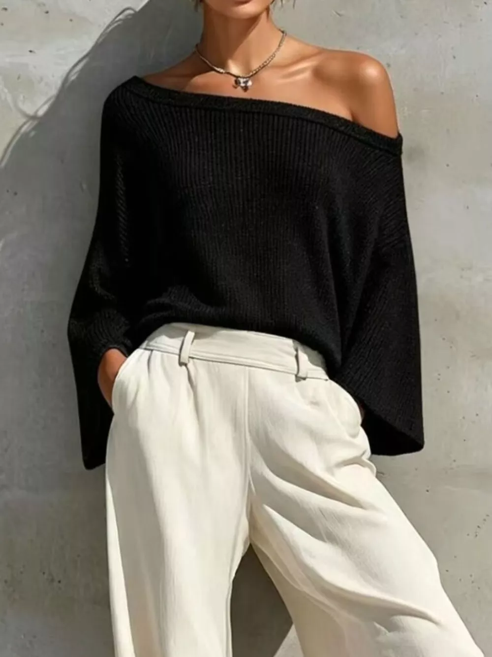 One-Shoulder Knit Top and High-Waisted Pants Set, image 8