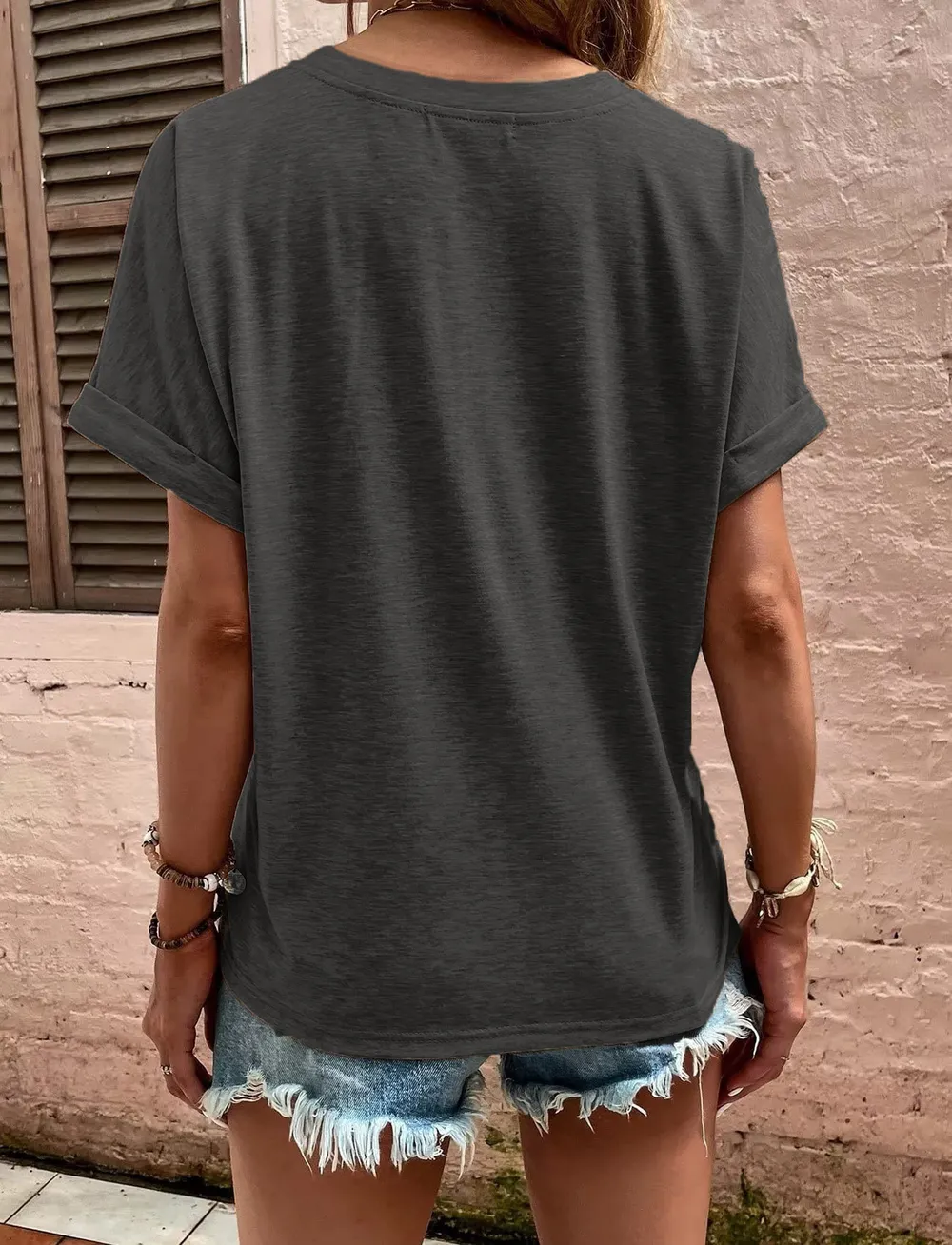 Full Size Notched Short Rolled Sleeve Top Plus Size, image 14