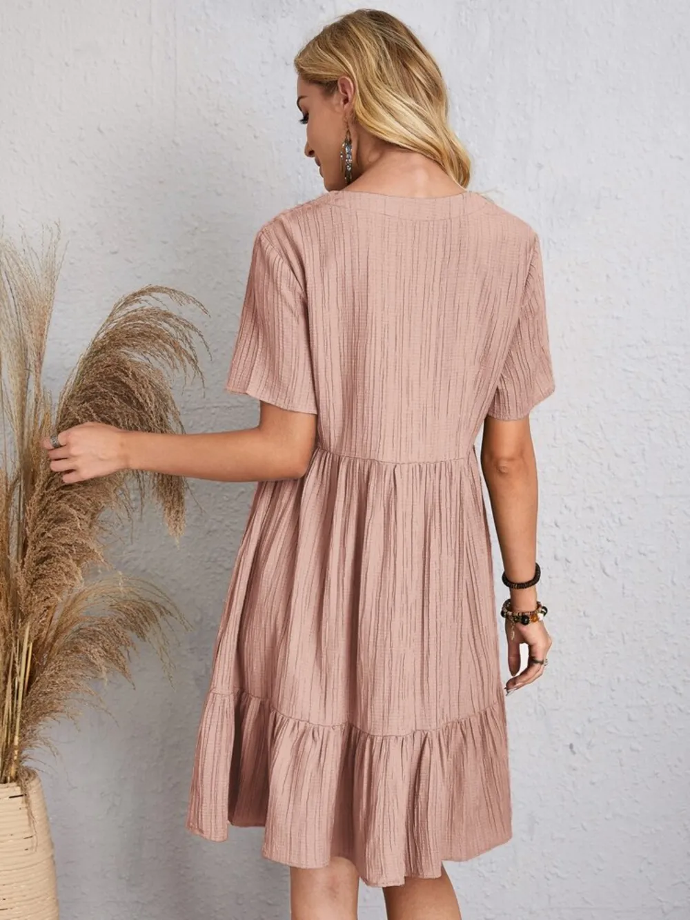 Full Size V-Neck Short Sleeve Dress, image 17