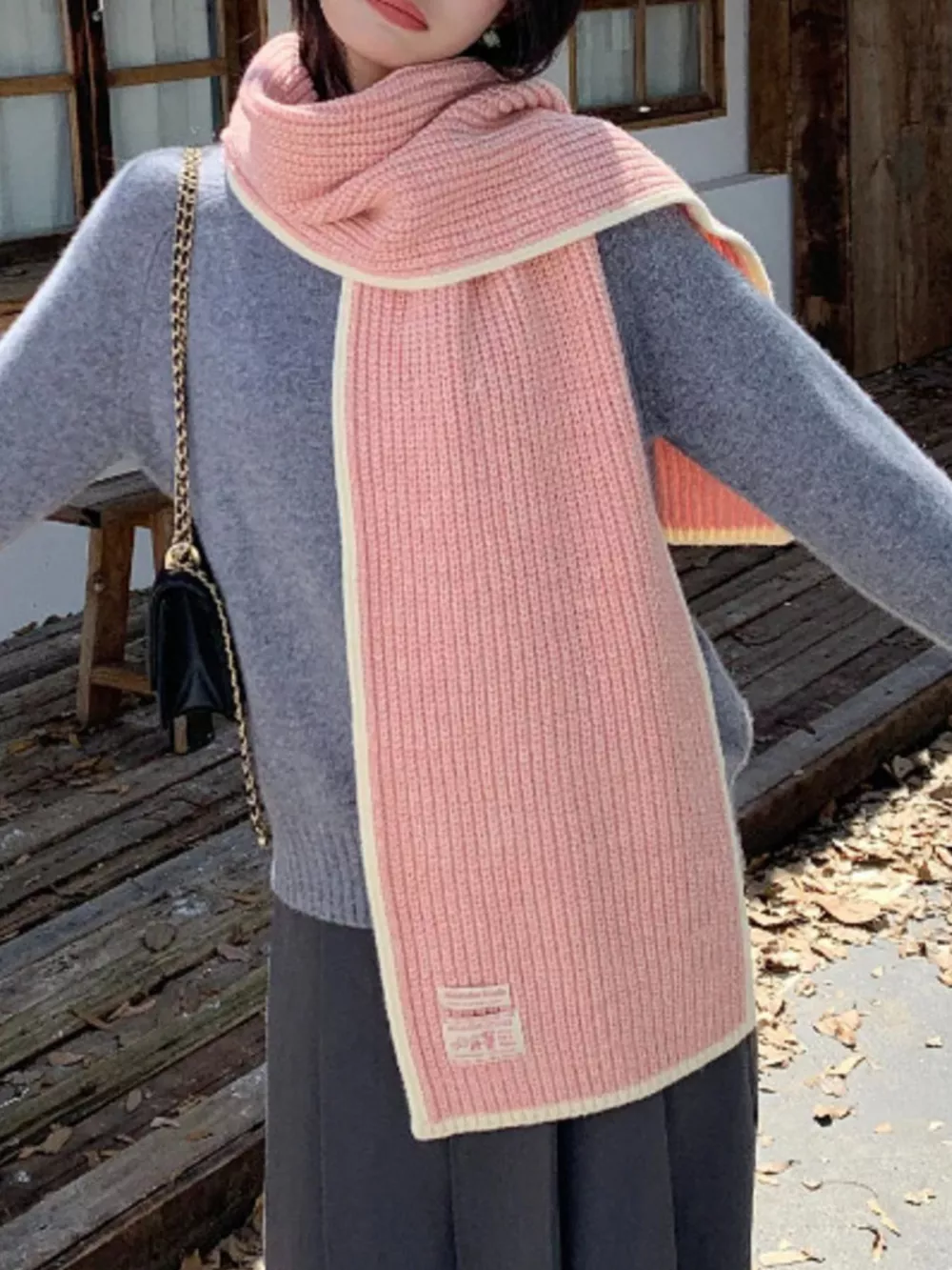 Contrast Trim Knitted Winter Scarf, image 6