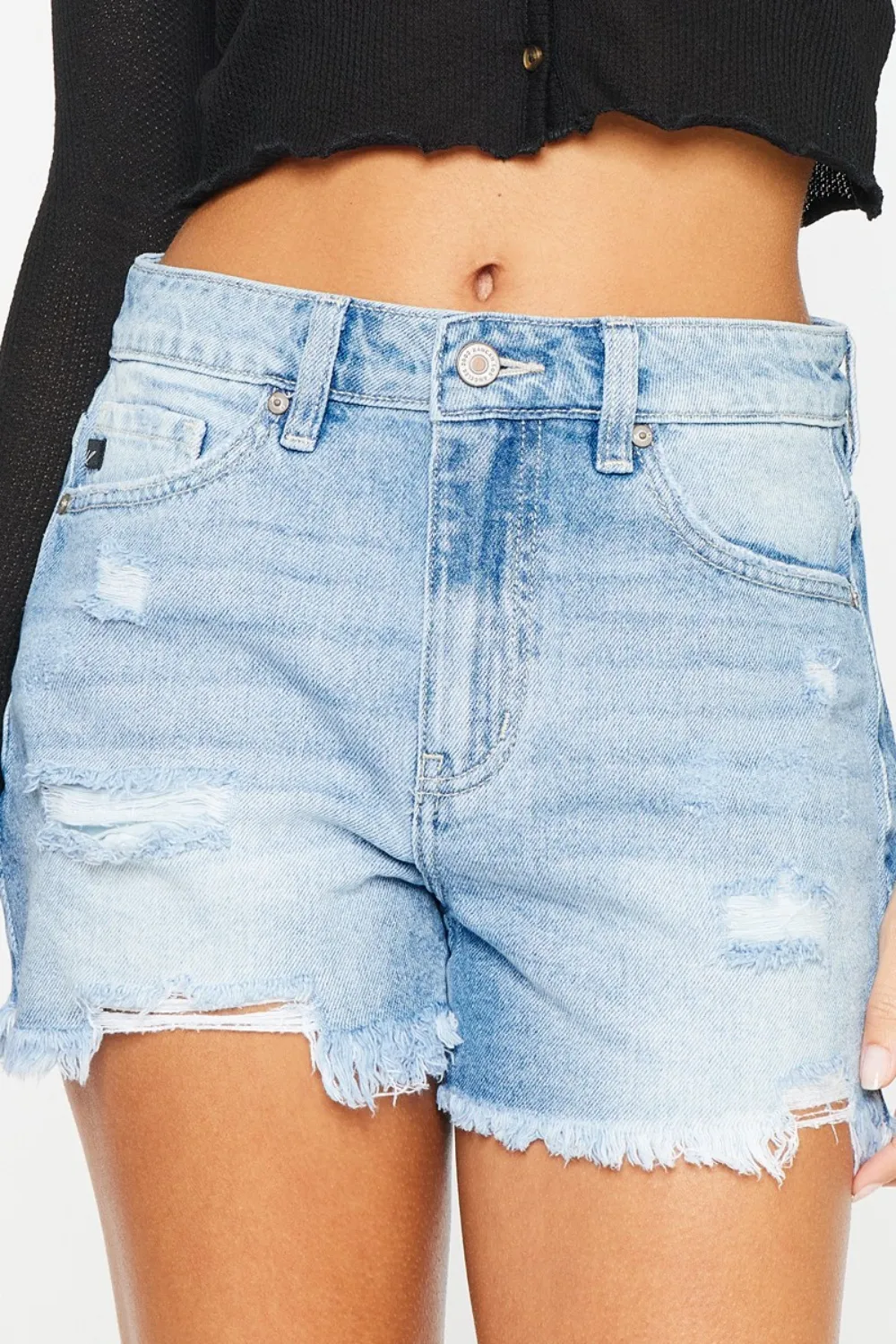 High Waist Frayed Denim Shorts, image 6