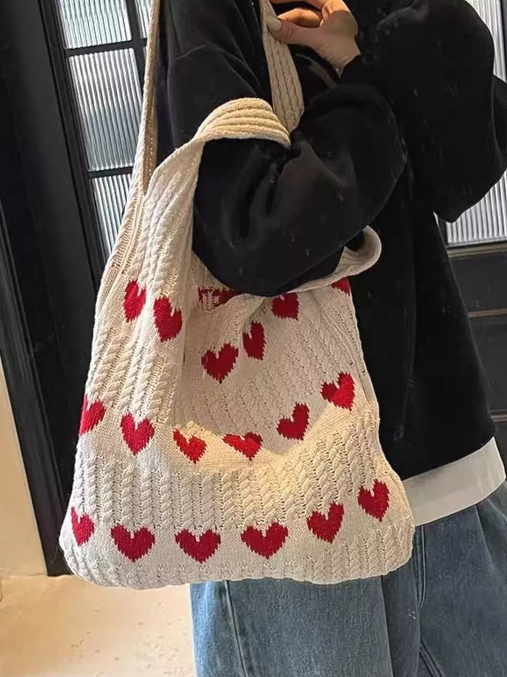 Heart Pattern Knitted Handbag, image 2