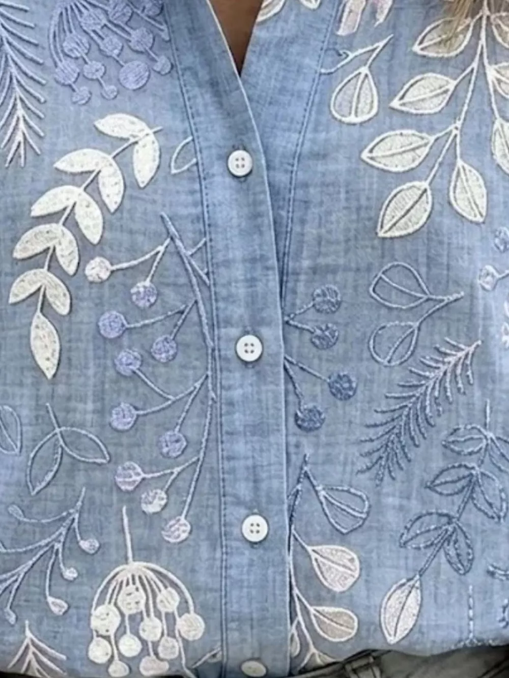 Full Size Leaf Embroidered Button-Down Shirt Plus Size, image 2