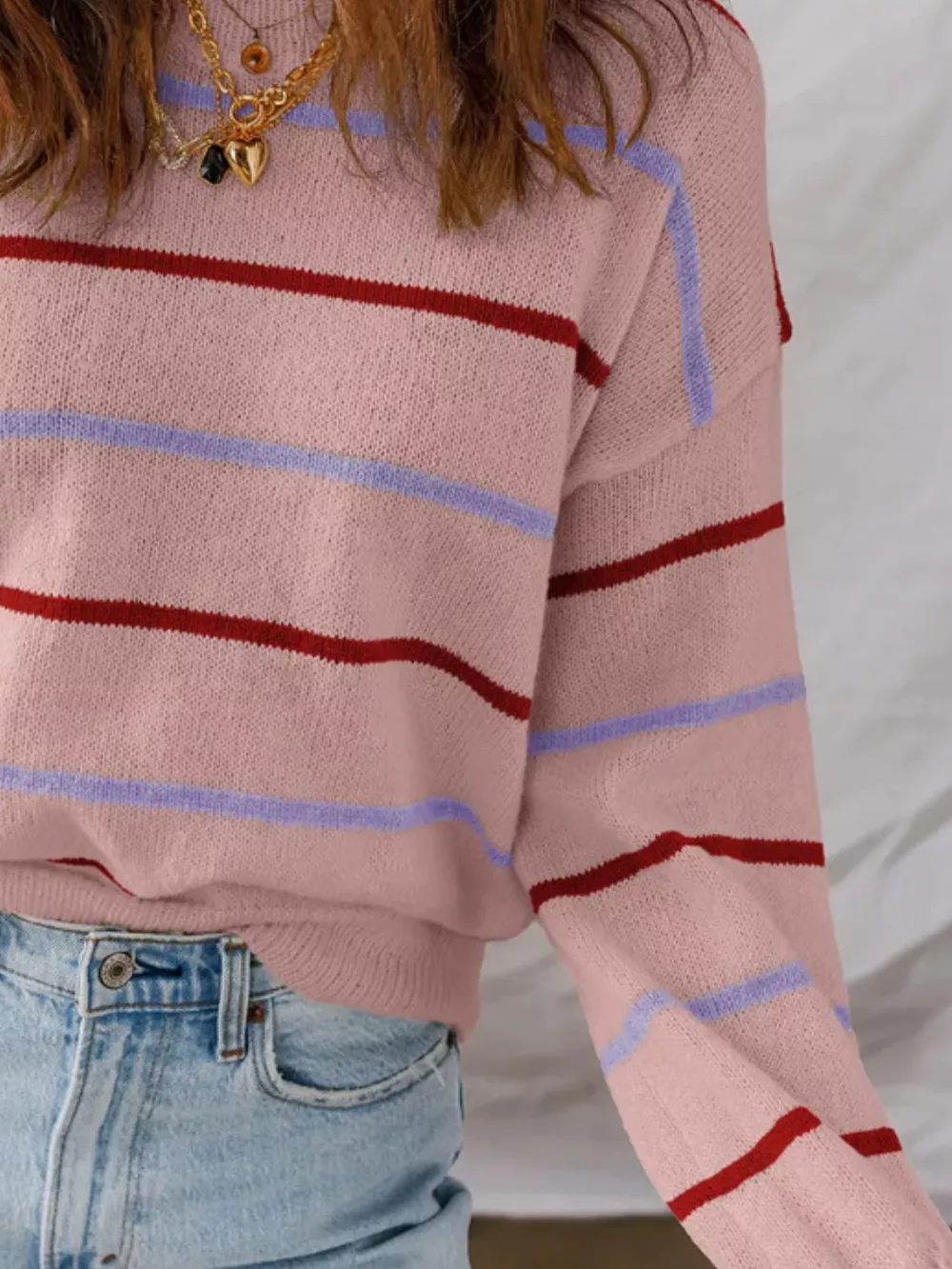 Striped Knit Round Neck Sweater, image 7