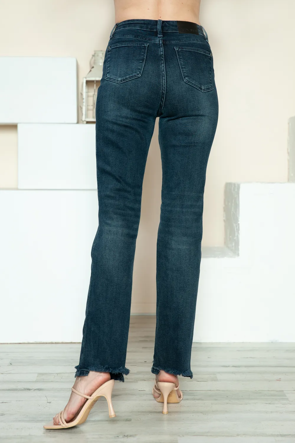 Full Size Button Fly Hem Destroy Straight Jeans, image 9