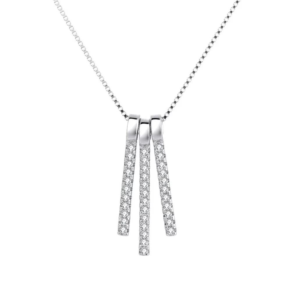 925 Sterling Silver Zircon Tassel Pendant Necklace, image 5