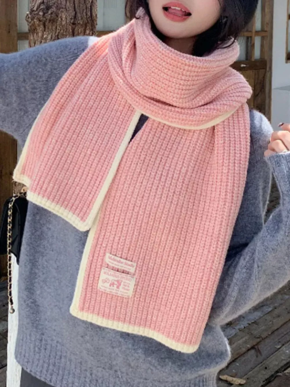 Contrast Trim Knitted Winter Scarf, image 4