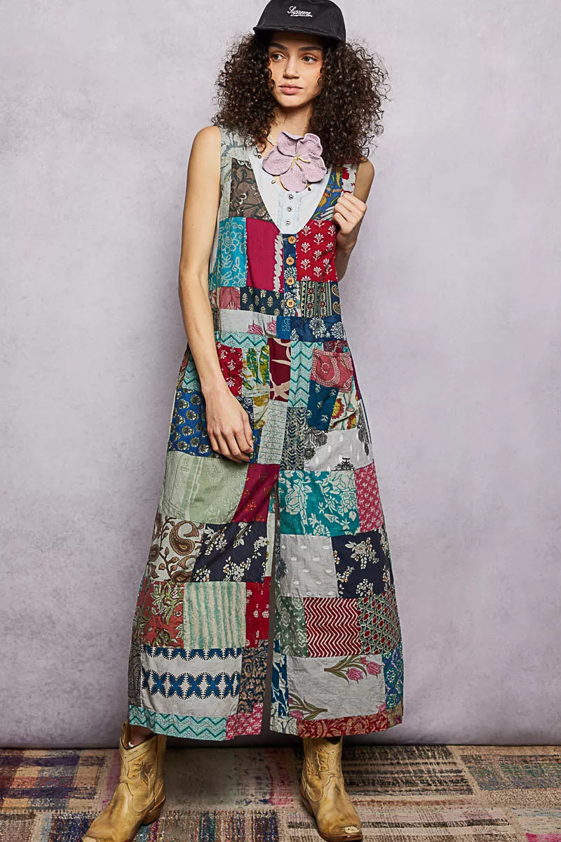 Sleeveless Patchwork Wide Leg Jumpsuit