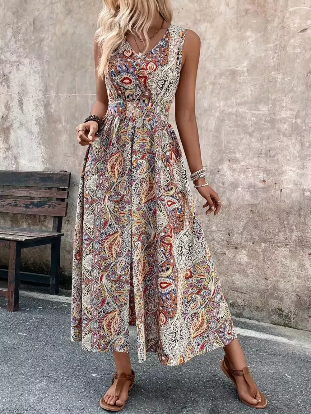 Paisley Print Sleeveless Romper, image 3