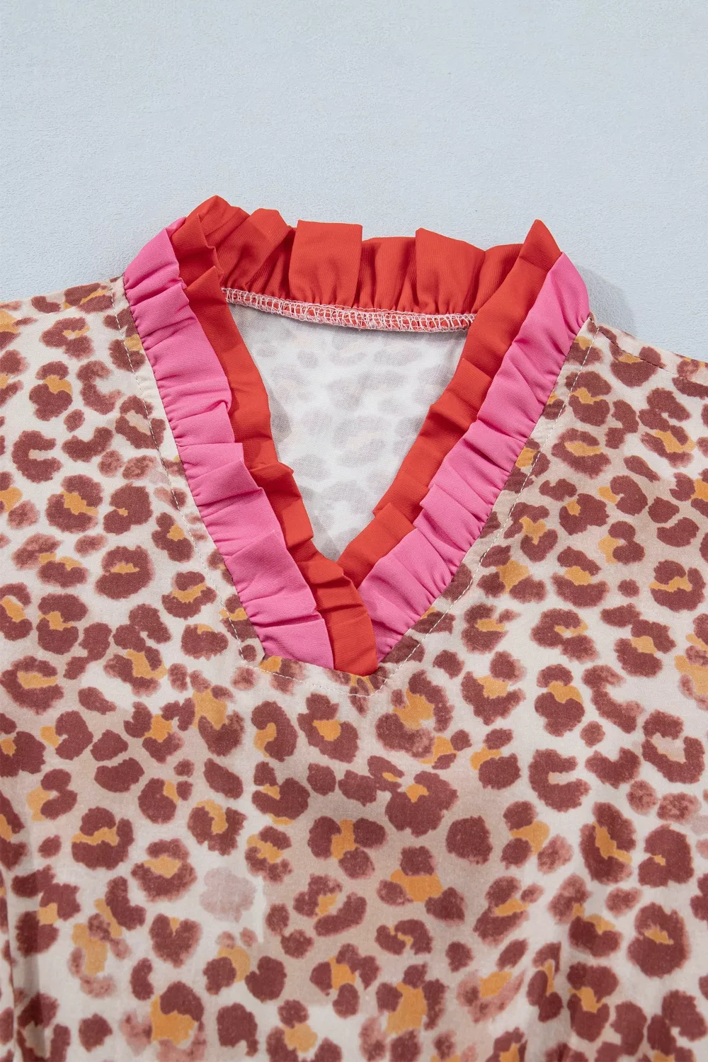 Leopard High Waist Ruffled Colorblock Trim Short Dress, image 6