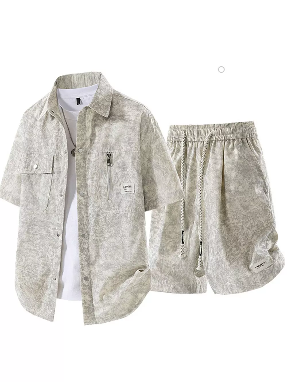Men's Plus Size Lightweight Textured Short Sleeve Shirt and Shorts Set