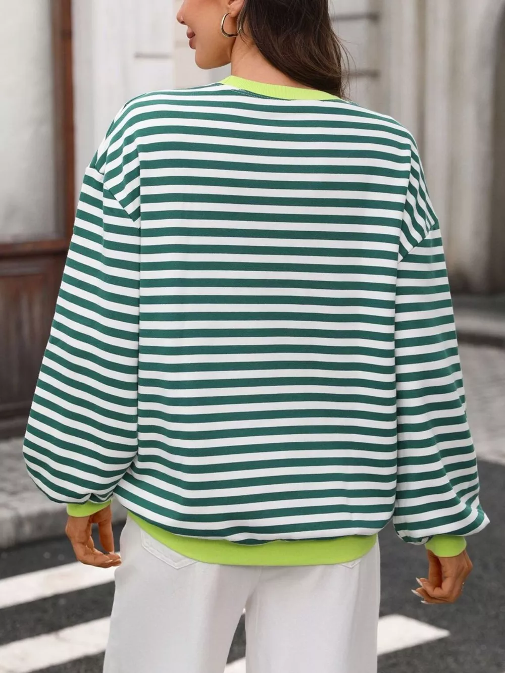 Contrast Trim Striped Crew Neck Sweatshirt, image 15