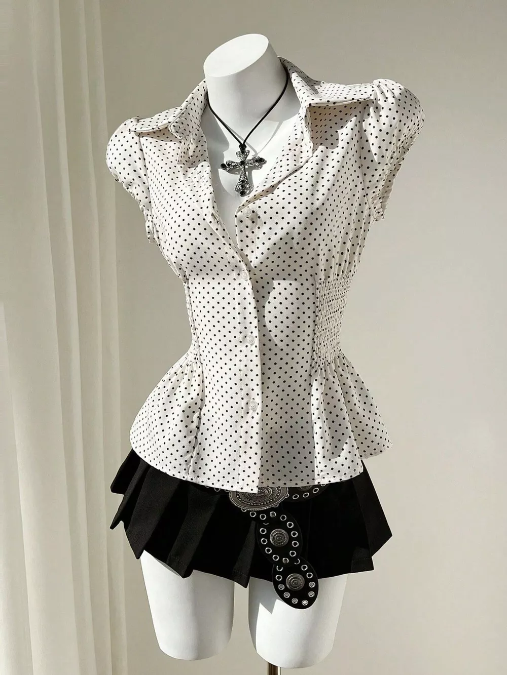 Polka Dot Cap Sleeve Blouse, image 4