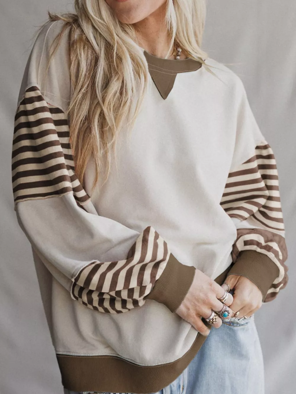 Contrast Striped Long Sleeve Sweatshirt, image 4