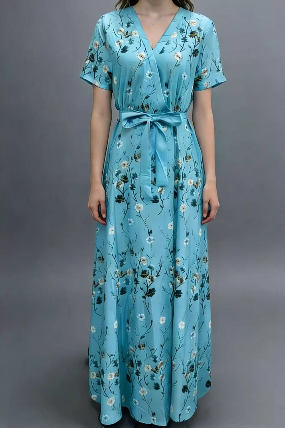 Floral Surplice Short Sleeve Dress, image 6