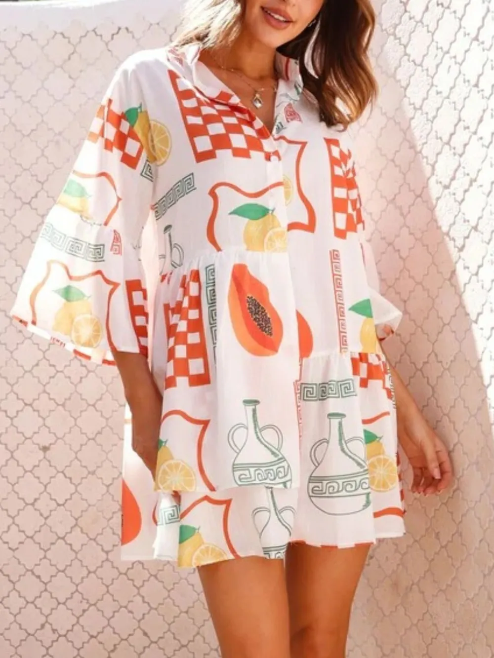 Printed Three-Quarter Sleeve Mini Dress, image 3