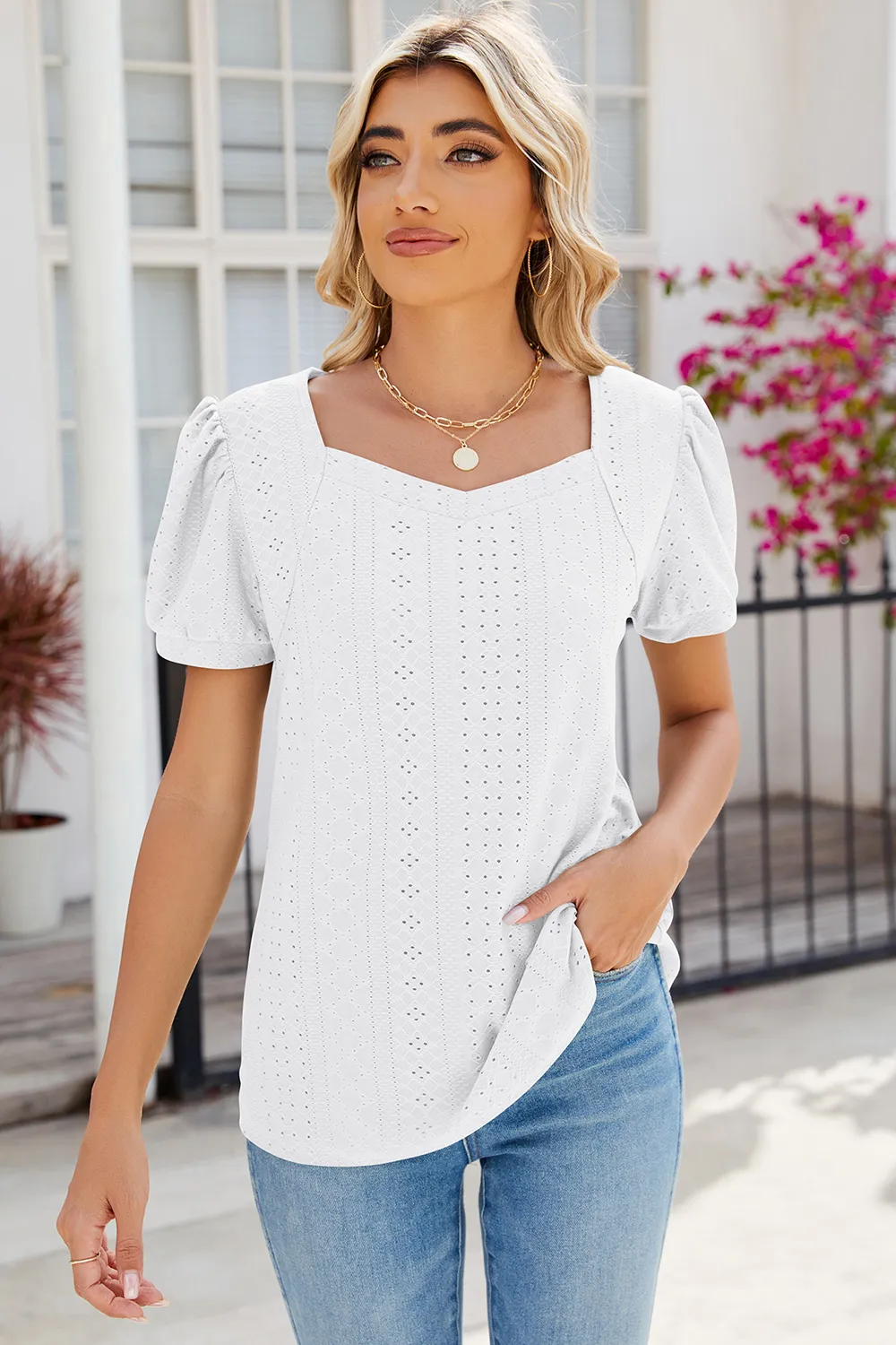 Eyelet Puff Sleeve T-Shirt, image 11