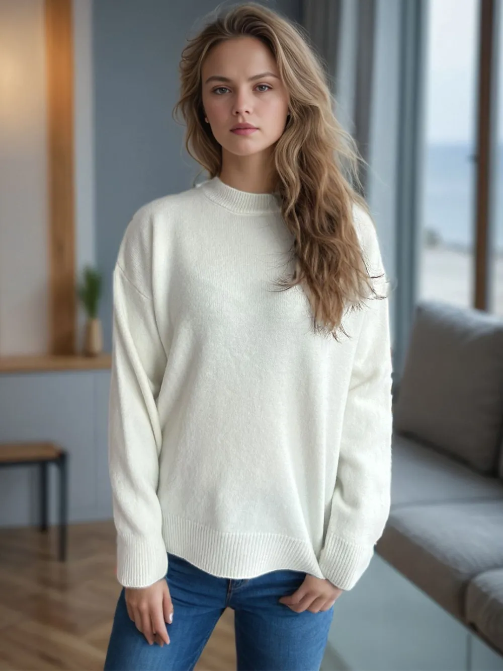 Round Neck Drop Shoulder Long Sleeve Sweater, image 7