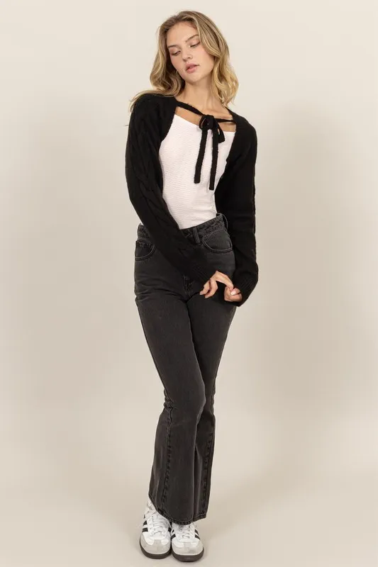 Cable-Knit Tie-Front Shrug, image 5