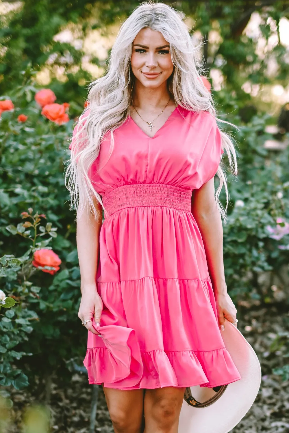 Smocked V-Neck Cap Sleeve Dress, image 5