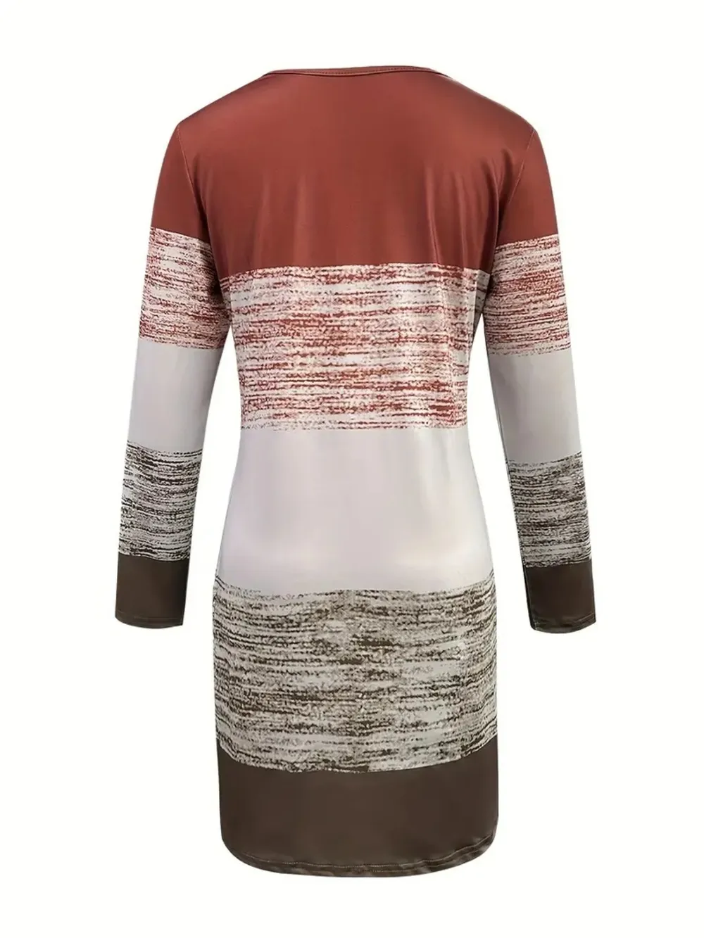 Color Block Round Neck Long Sleeve Dress, image 3