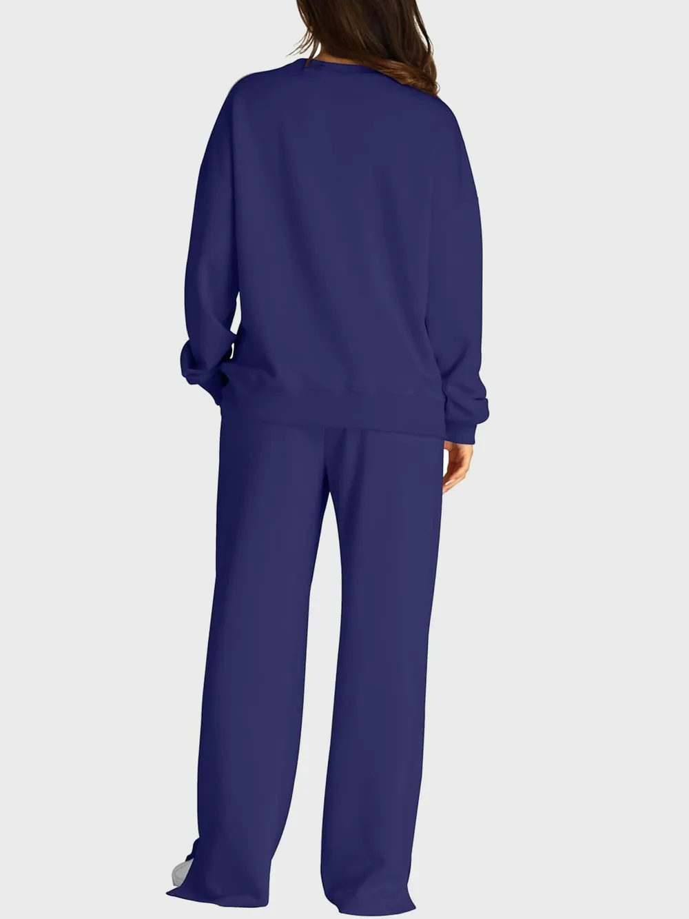 Round Neck Long Sleeve Top and Slit Pants Set, image 17