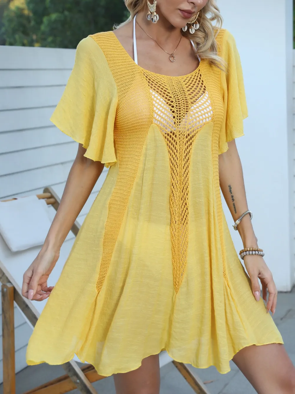 Openwork Flutter Sleeve Cover-Up Dress, image 10