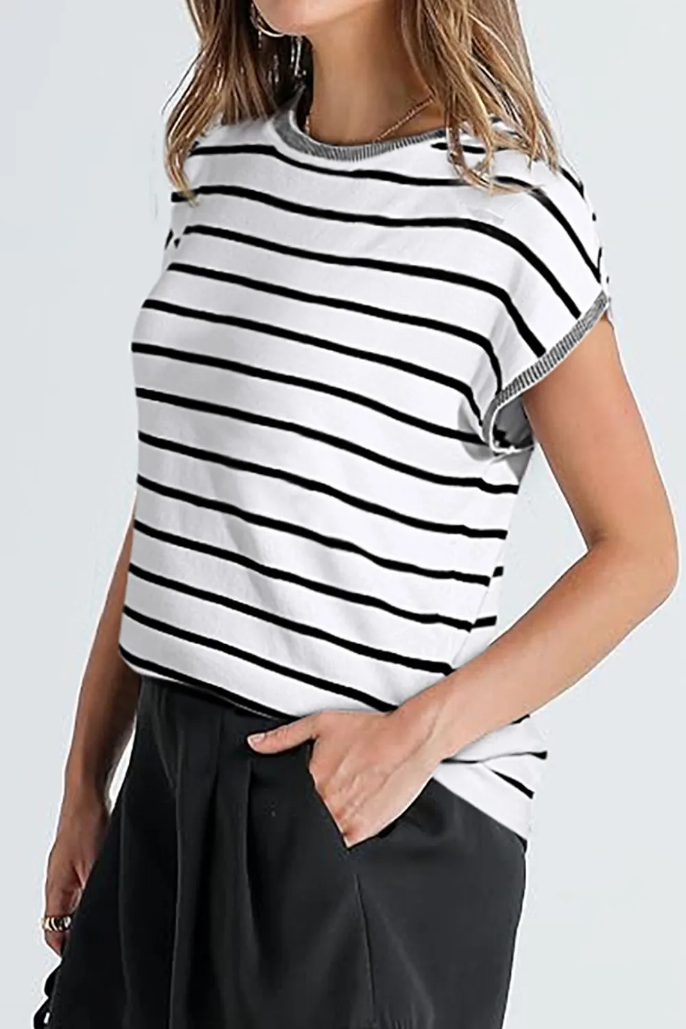 Striped Short Sleeve Knit Top, image 15