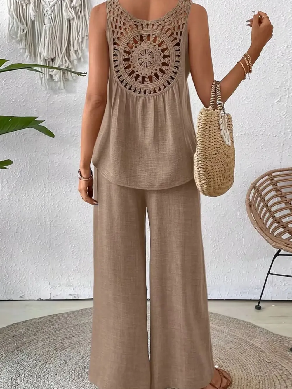 Round Neck Tank and Wide Leg Pants Set, image 13