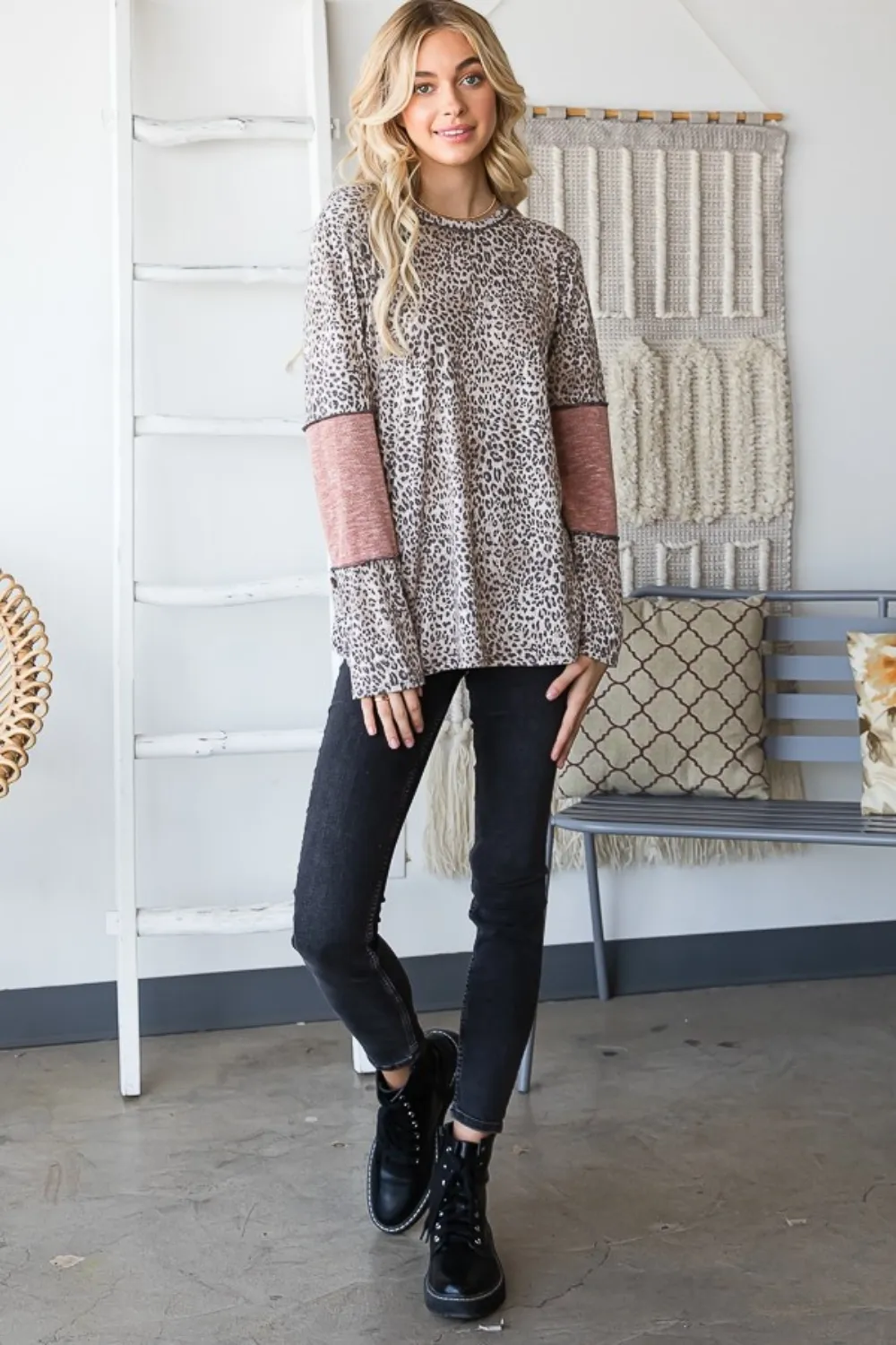 Full Size Leopard Exposed Seam Contrast T-Shirt, image 6
