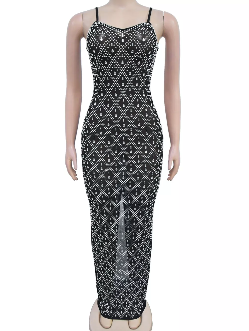 Glamorous Rhinestone Embellished Sheer Mesh Maxi Dress, image 3