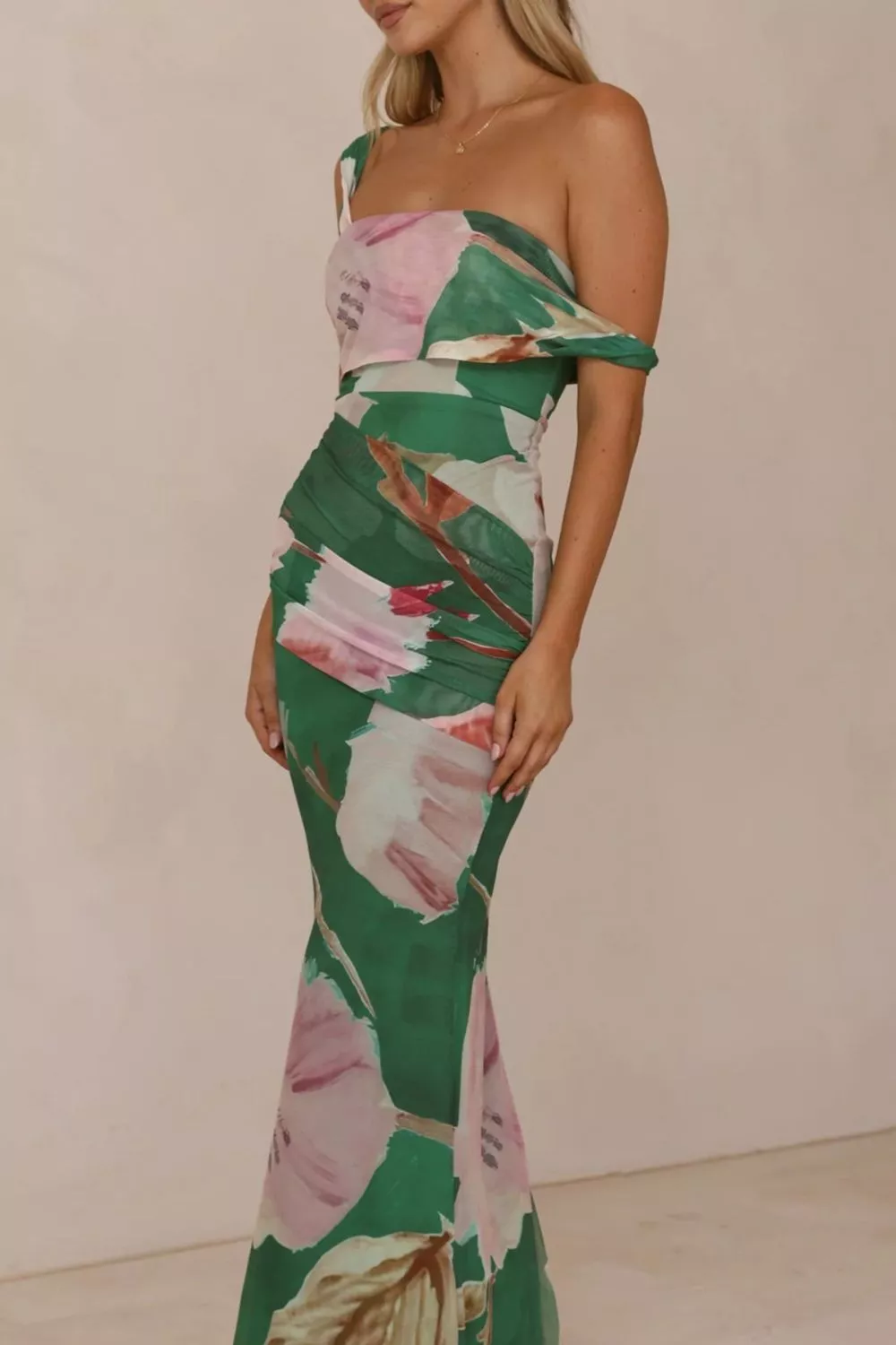 Floral Print One-Shoulder Ruched Maxi Dress, image 13