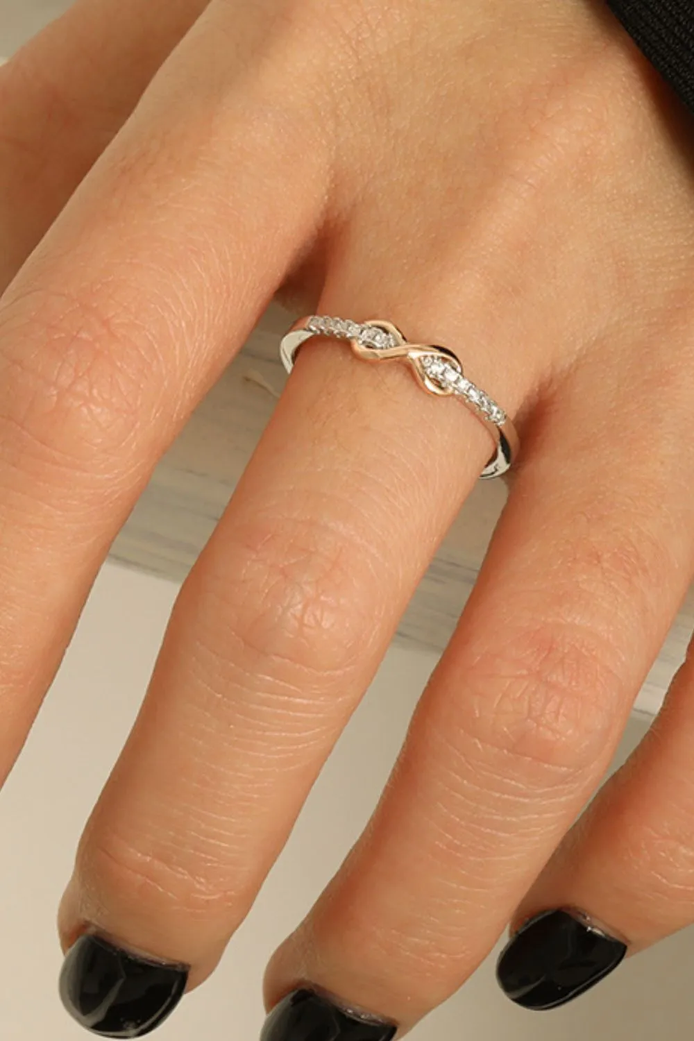 925 Sterling Silver Inlaid Zircon Infinity Symbol Ring, image 4