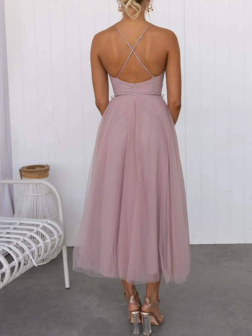 Sweetheart Neck Tulle Midi Dress, image 12