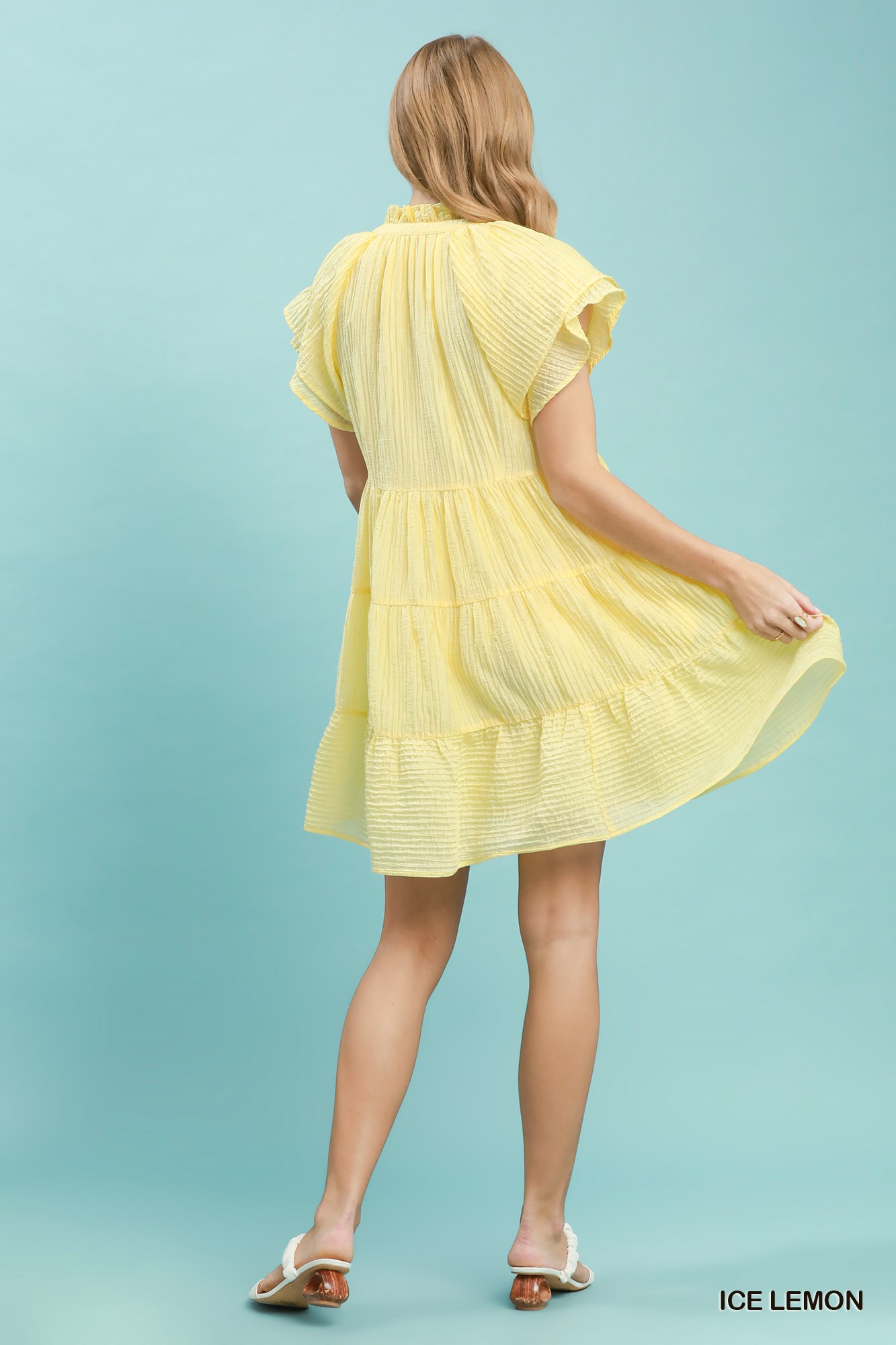 Tiered Ruffle Sleeve Textured Mini Dress, image 3