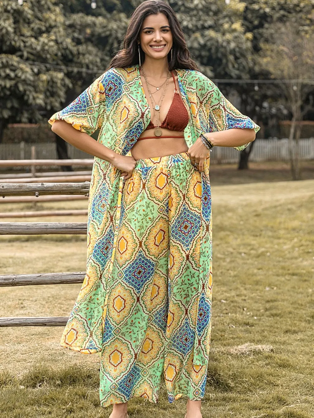 Printed Half Sleeve Top and Wide Leg Pants Set, image 3