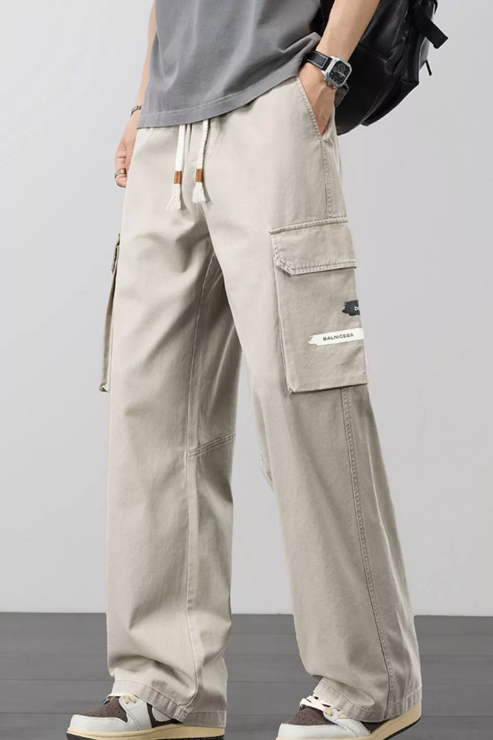Men's Plus Size Loose Fit Cargo Pants with Drawstring, image 7