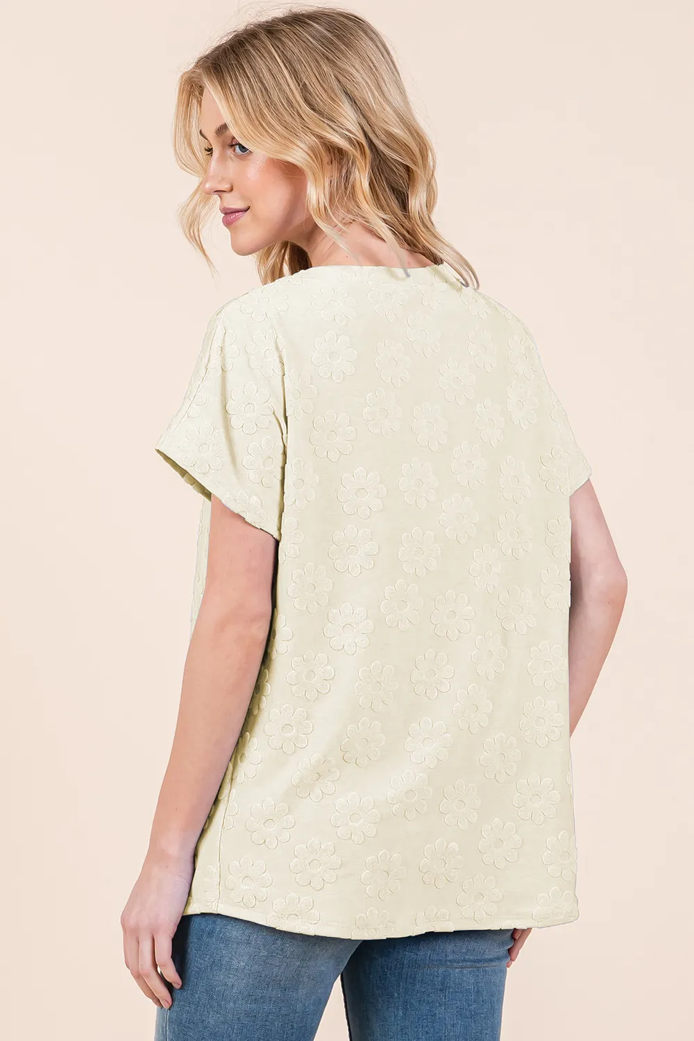 Textured Floral Pattern Short Sleeve T-Shirt, image 2