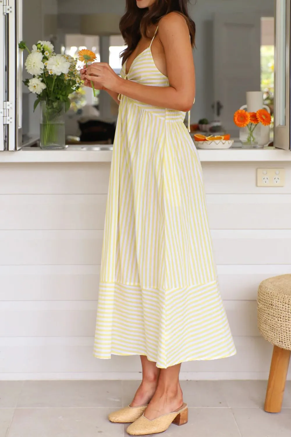 Smocked Back Striped Sleeveless Midi Dress, image 26