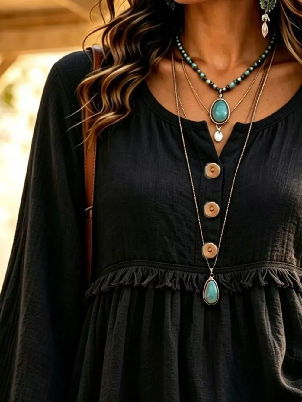Button-Down Detail Fringed Hem Blouse, image 12