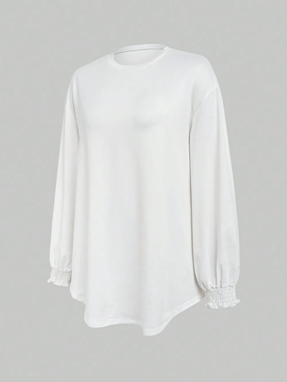 Smocked Cuff Round Neck Long Sleeve T-Shirt, image 3
